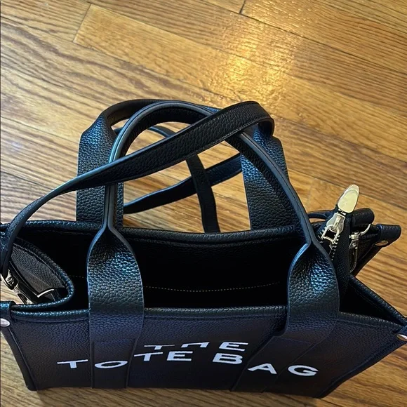 Black Tote Bag with White Text - Picture 2 of 2